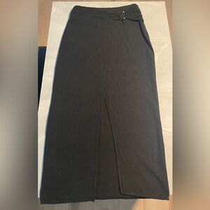 Stradivarius Black Linen Blend Skirt with Front Slit